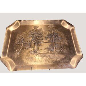 Wendell August Bronze Decorative Tray Handmade Forge Rustic Scenic 12 by 9